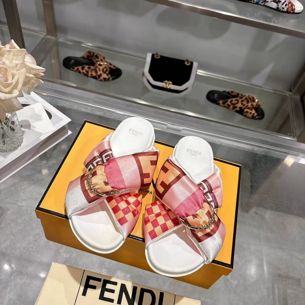 Fendi FF Monogram Pink Crisscross Slide Sandals